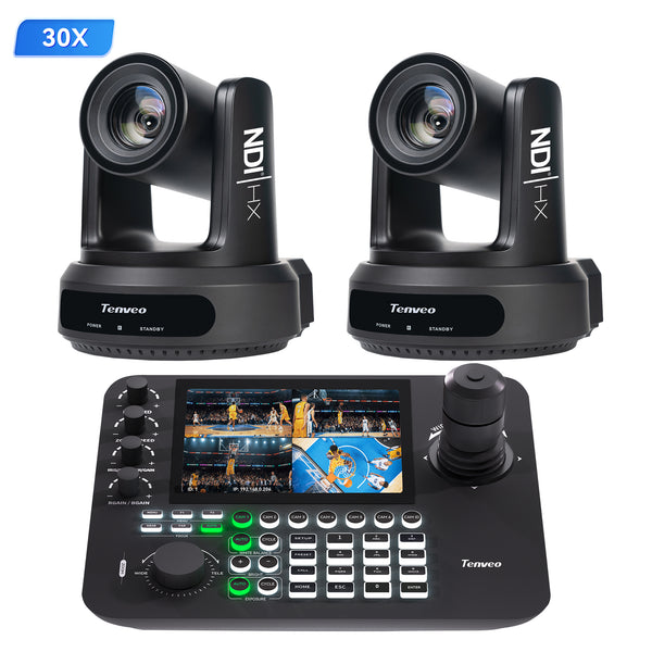 Tenveo 2-Camera 30X PTZ NDI Bundle with AI Auto-Tracking, KB300PRO Joystick Controller, 7