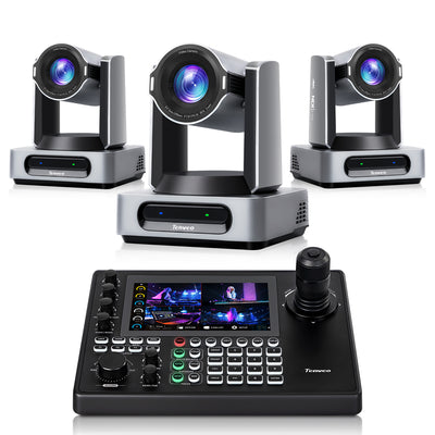 Tenveo 4K 60FPS NDI PTZ Camera Bundle with 3 AI Tracking PTZ Cameras & NDI HX3 Joystick Controller | 30X Optical Zoom Multi-Camera Live Production System