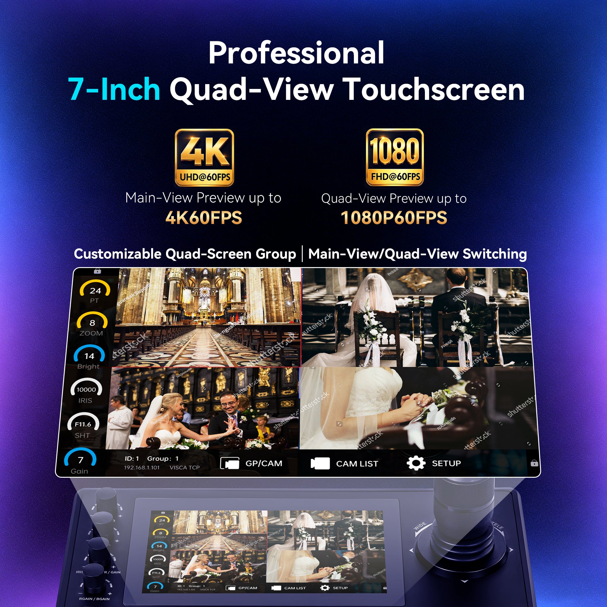 Tenveo 4K 60FPS NDI PTZ Camera Bundle with 3 AI Tracking PTZ Cameras & NDI HX3 Joystick Controller | 30X Optical Zoom Multi-Camera Live Production System