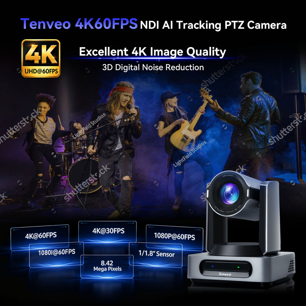 Tenveo 4K 60FPS NDI PTZ Camera Bundle with 3 AI Tracking PTZ Cameras & NDI HX3 Joystick Controller | 30X Optical Zoom Multi-Camera Live Production System