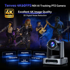 Tenveo 4K 60FPS NDI PTZ Camera Bundle with 3 AI Tracking PTZ Cameras & NDI HX3 Joystick Controller | 30X Optical Zoom Multi-Camera Live Production System