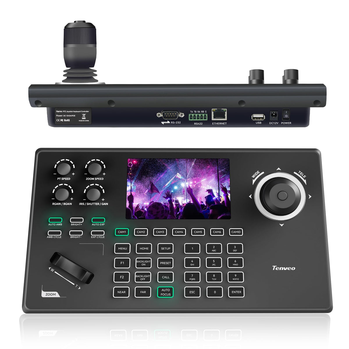 Tenveo KB200MAX NDI PTZ Camera Controller – 5" LCD Preview, 4D Joystick, PoE, Multi-Protocol Control for Professional Live Streaming & Video Production