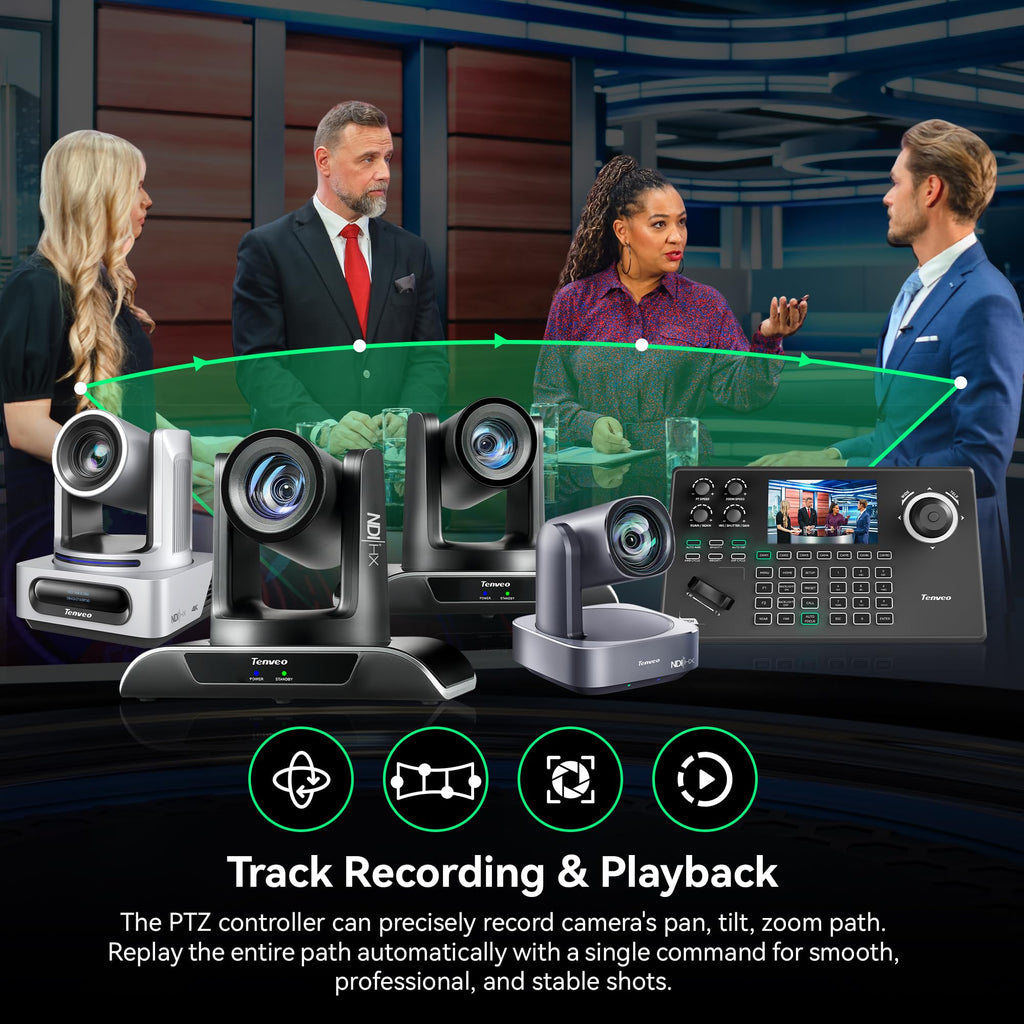 Tenveo KB200MAX NDI PTZ Camera Controller – 5" LCD Preview, 4D Joystick, PoE, Multi-Protocol Control for Professional Live Streaming & Video Production
