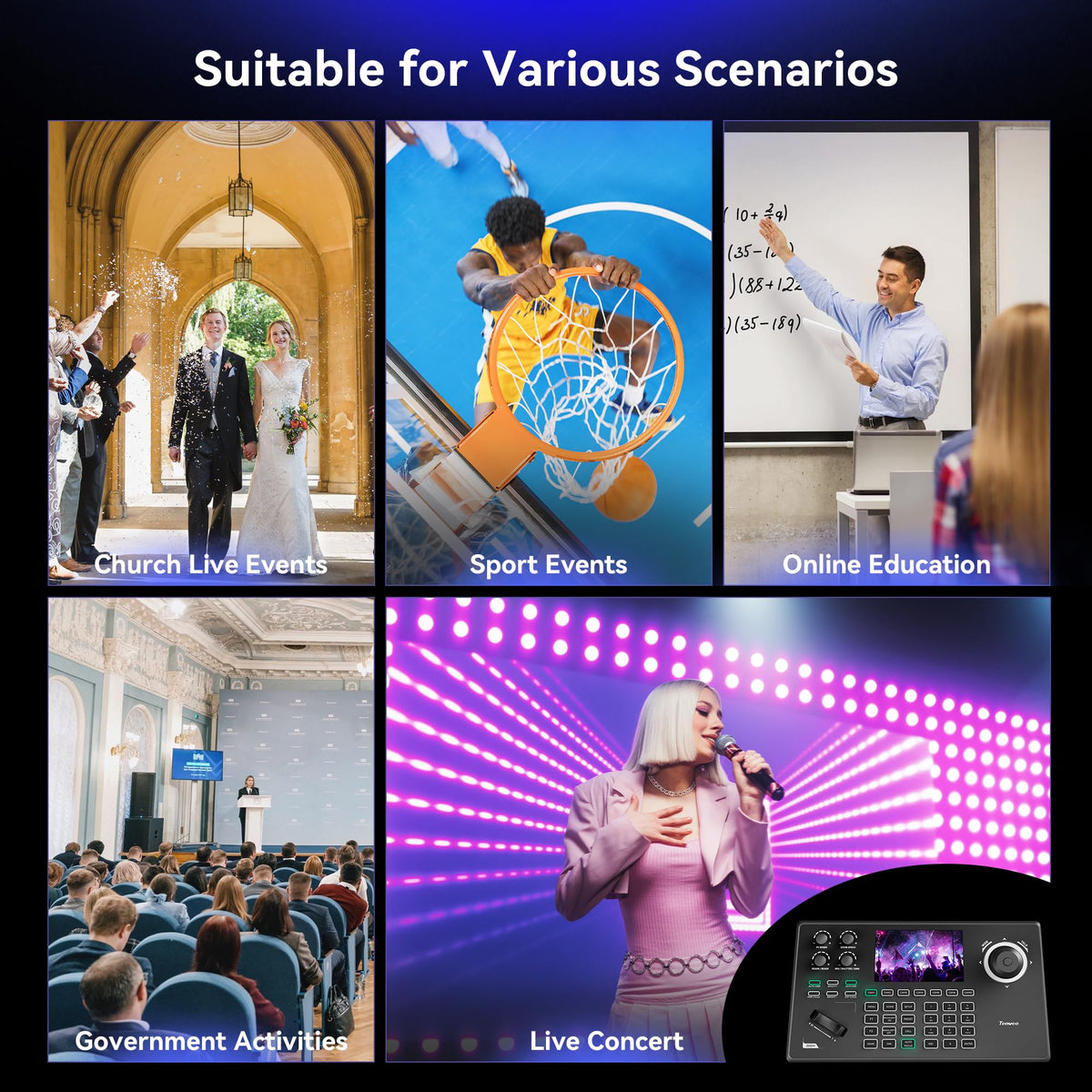 Tenveo KB200MAX NDI PTZ Camera Controller – 5" LCD Preview, 4D Joystick, PoE, Multi-Protocol Control for Professional Live Streaming & Video Production