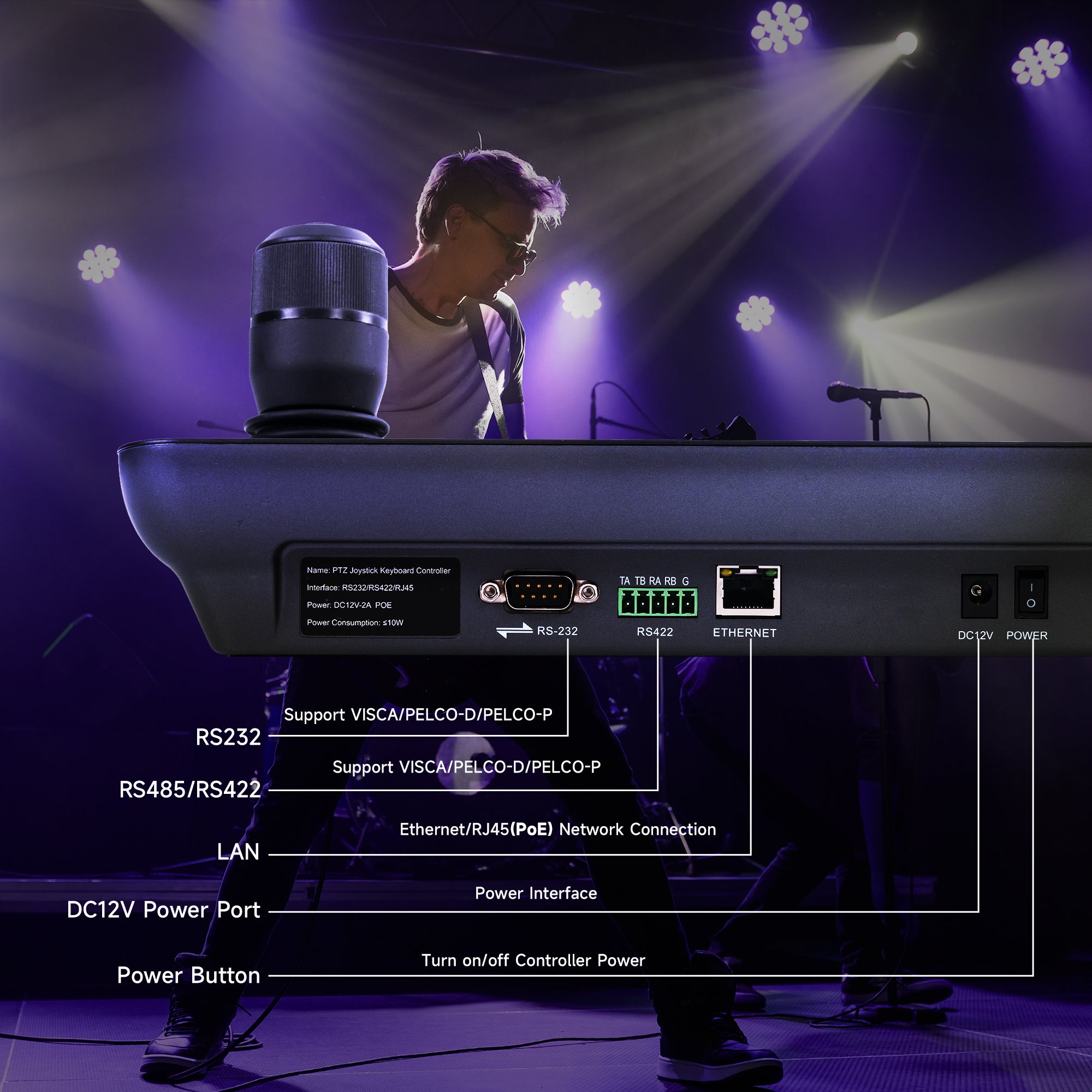 Tenveo NDI PTZ Camera Joystick Controller with 7" LCD Quad-Screen Preview & 4D Joystick for Live Streaming and Church Production