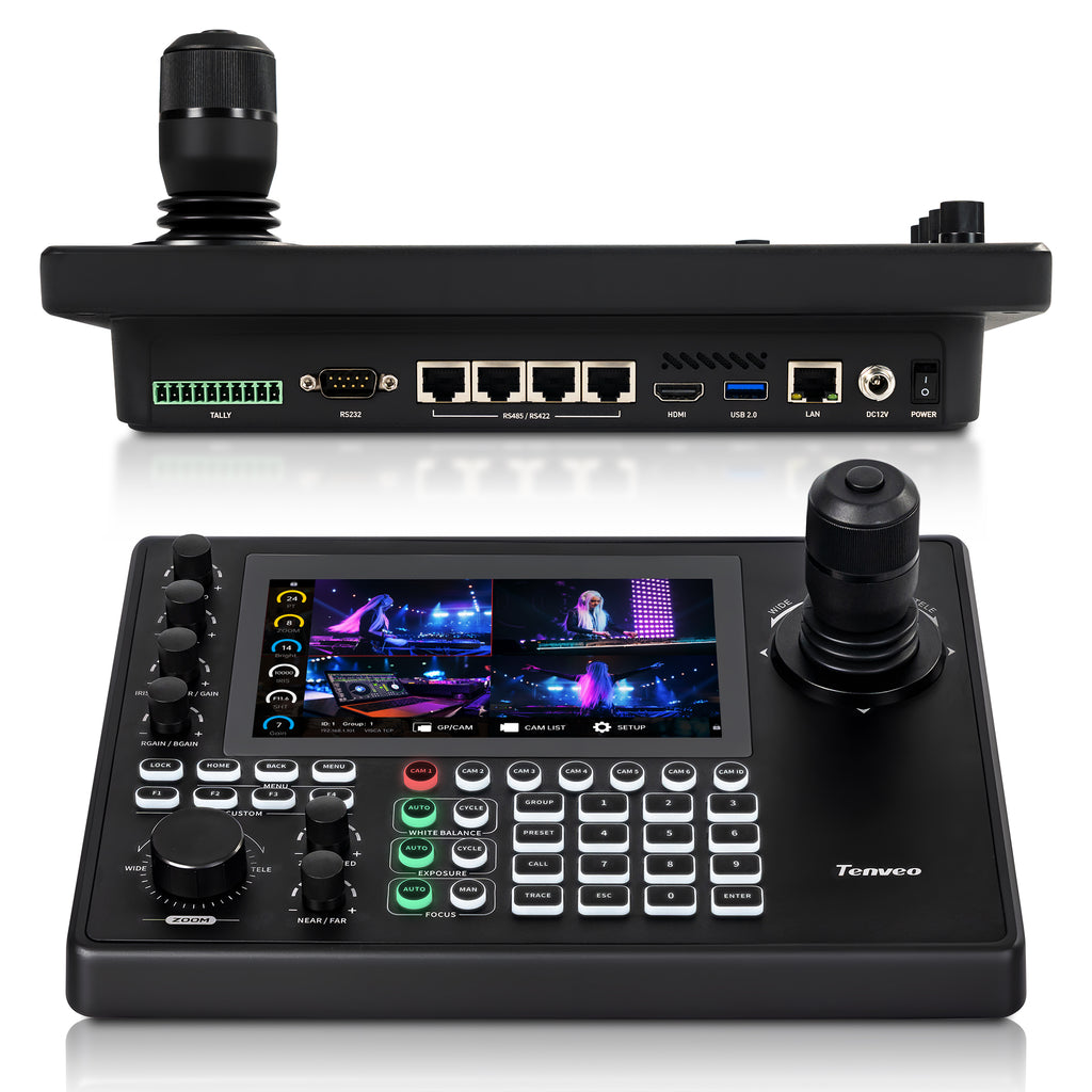 Tenveo KB500 NDI PTZ Joystick Controller, 7" Quad-View Touchscreen, 4D Joystick, 4K60 Preview, Camera Group Control, HDMI, Tally, NDI|HX3, VISCA, ONVIF & Pelco