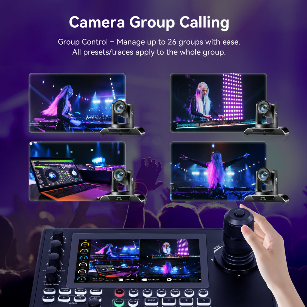 Tenveo KB500 NDI PTZ Joystick Controller, 7" Quad-View Touchscreen, 4D Joystick, 4K60 Preview, Camera Group Control, HDMI, Tally, NDI|HX3, VISCA, ONVIF & Pelco