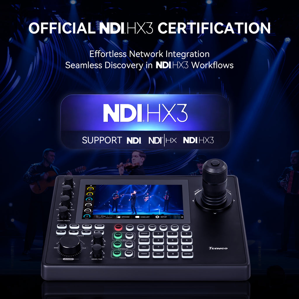 Tenveo KB500 NDI PTZ Joystick Controller, 7" Quad-View Touchscreen, 4D Joystick, 4K60 Preview, Camera Group Control, HDMI, Tally, NDI|HX3, VISCA, ONVIF & Pelco