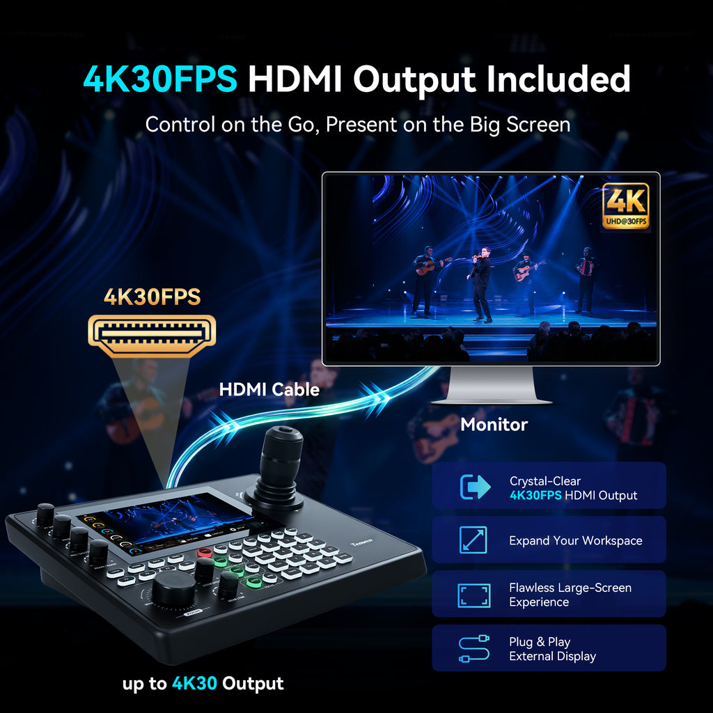 Tenveo KB500 NDI PTZ Joystick Controller, 7" Quad-View Touchscreen, 4D Joystick, 4K60 Preview, Camera Group Control, HDMI, Tally, NDI|HX3, VISCA, ONVIF & Pelco