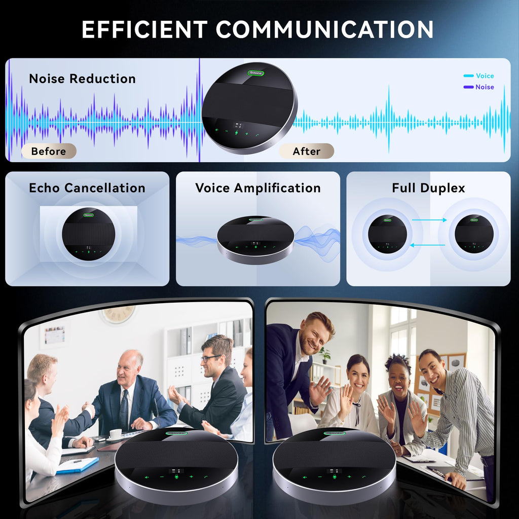 Tenveo MagiCall-EX M5BEX Bluetooth Conference Speakerphone – Daisy Chain for 20–30 Attendees, 360° Voice Pickup, USB & Wireless Speakerphone for Medium to Large Meeting Rooms