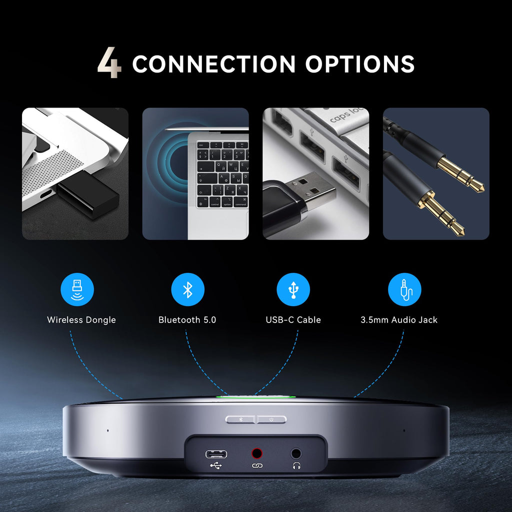 Tenveo MagiCall-EX M5BEX Bluetooth Conference Speakerphone – Daisy Chain for 20–30 Attendees, 360° Voice Pickup, USB & Wireless Speakerphone for Medium to Large Meeting Rooms