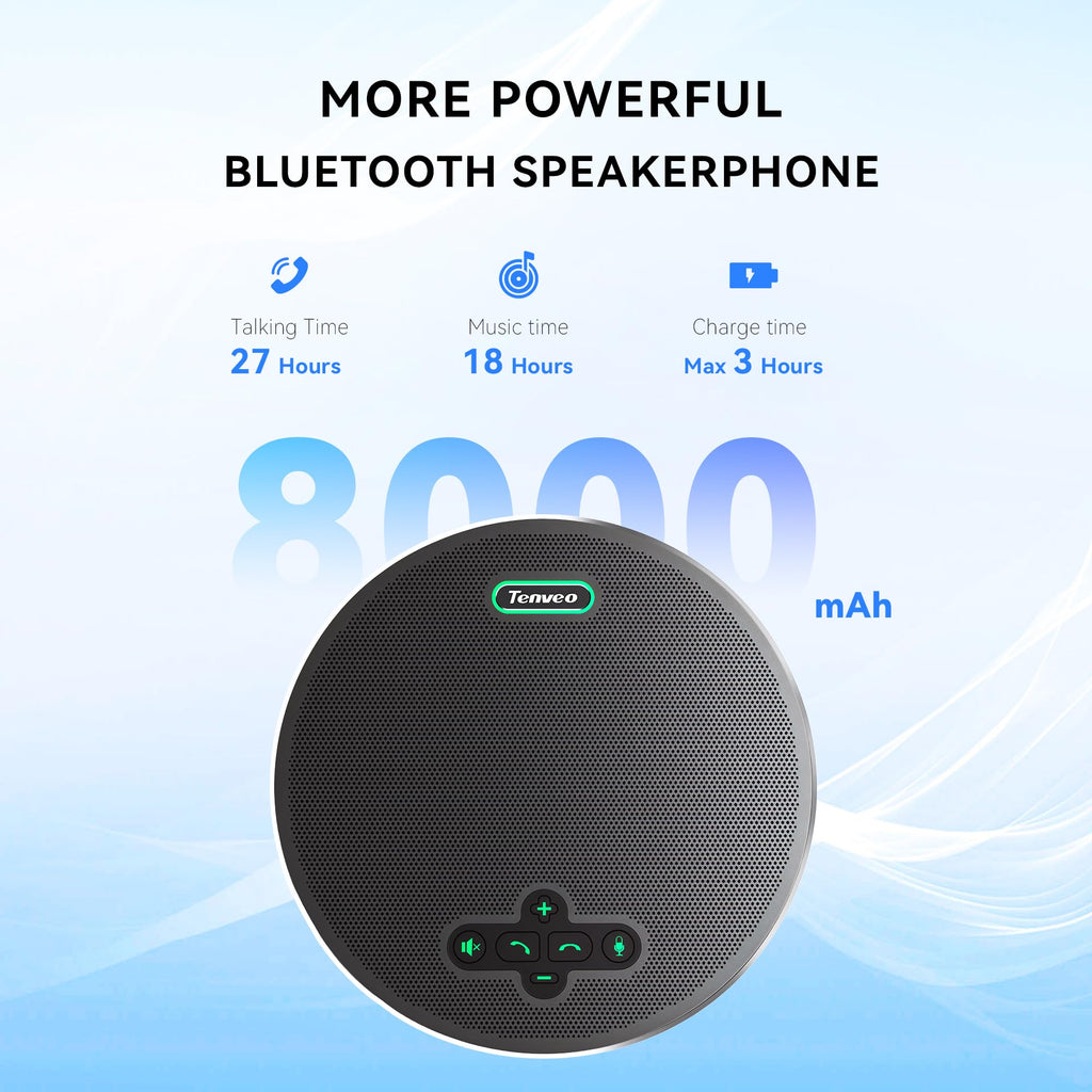 Tenveo MagiCallPro Bluetooth Conference Speakerphone – 360° AI Noise Cancellation, 8 Microphones, USB/Bluetooth/Wireless Dongle, Hi-Fi Speaker for Zoom/Teams/OBS, 18H Battery for 12–15 People