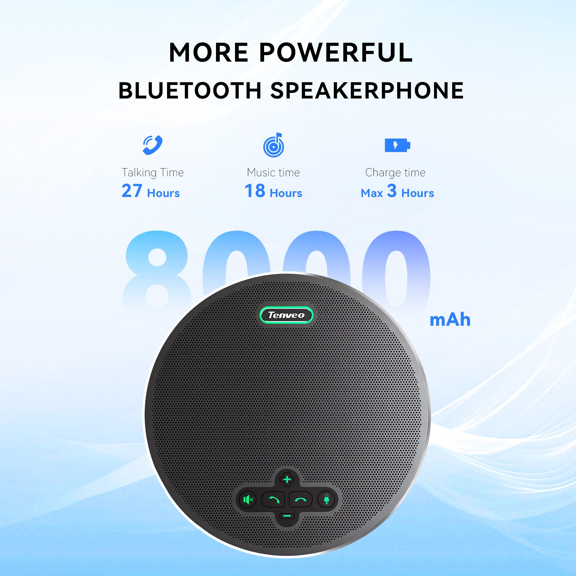 Tenveo MagiCallPro Bluetooth Conference Speakerphone – 360° AI Noise Cancellation, 8 Microphones, USB/Bluetooth/Wireless Dongle, Hi-Fi Speaker for Zoom/Teams/OBS, 18H Battery for 12–15 People