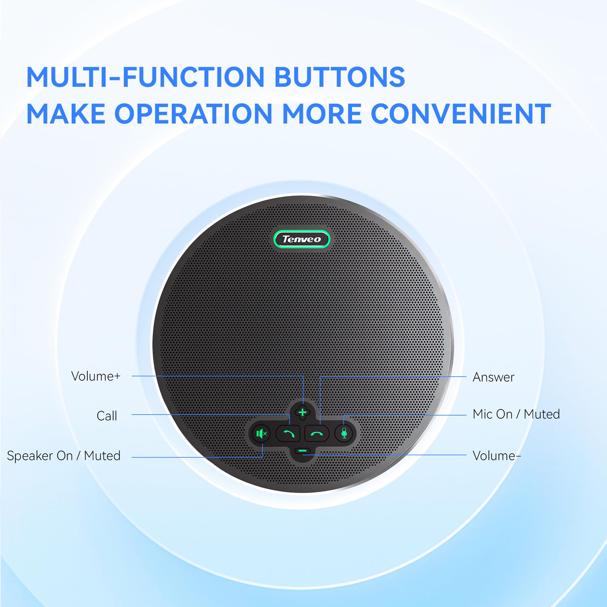 Tenveo MagiCallPro Bluetooth Conference Speakerphone – 360° AI Noise Cancellation, 8 Microphones, USB/Bluetooth/Wireless Dongle, Hi-Fi Speaker for Zoom/Teams/OBS, 18H Battery for 12–15 People