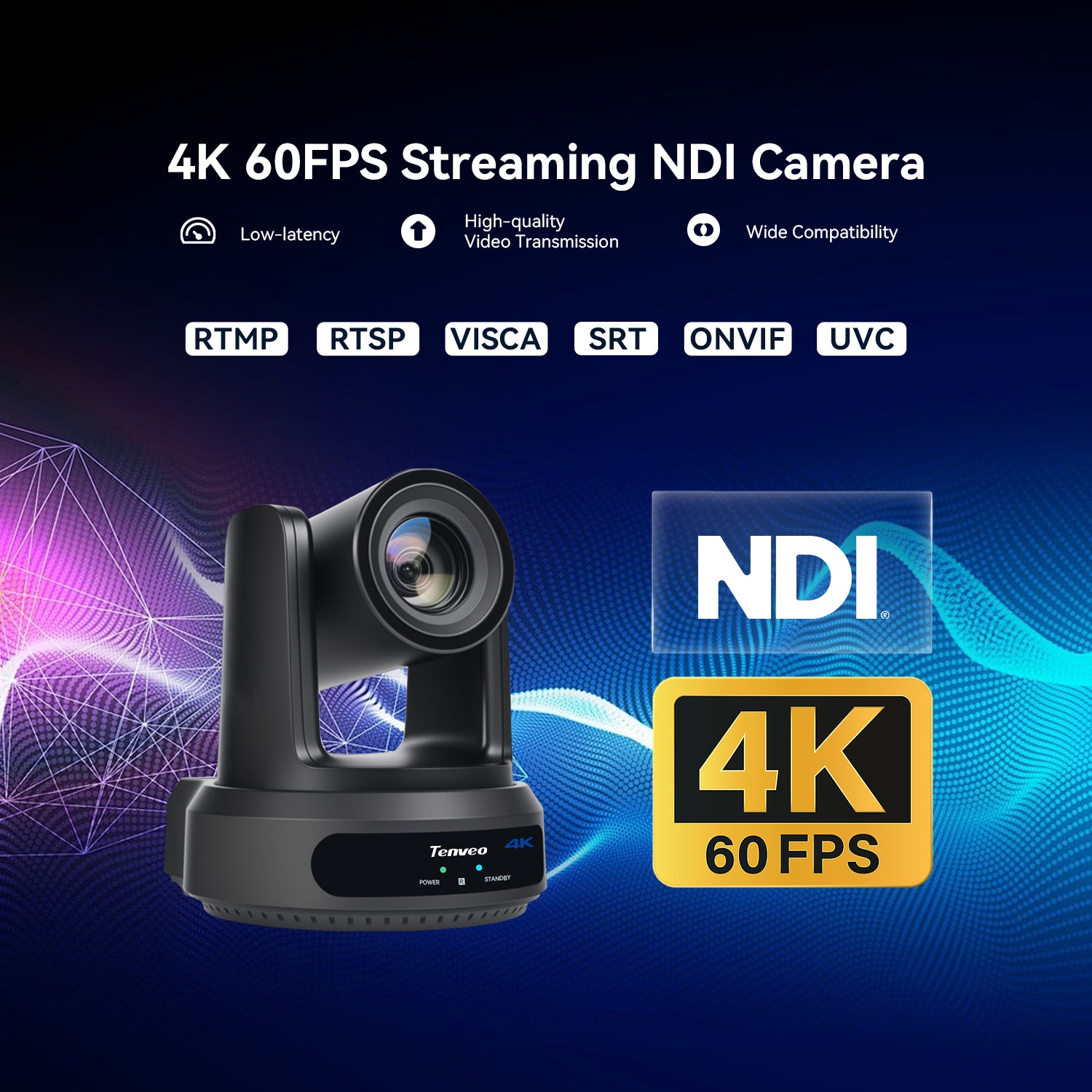 Tenveo 4K 60FPS NDI PTZ Camera,  AI Auto-Tracking, 20X Optical Zoom, 1/1.8" 8.42MP CMOS, HDMI/USB/3G-SDI/LAN & PoE