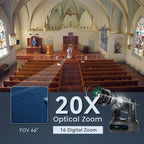 Tenveo 4K 60FPS NDI PTZ Camera,  AI Auto-Tracking, 20X Optical Zoom, 1/1.8" 8.42MP CMOS, HDMI/USB/3G-SDI/LAN & PoE