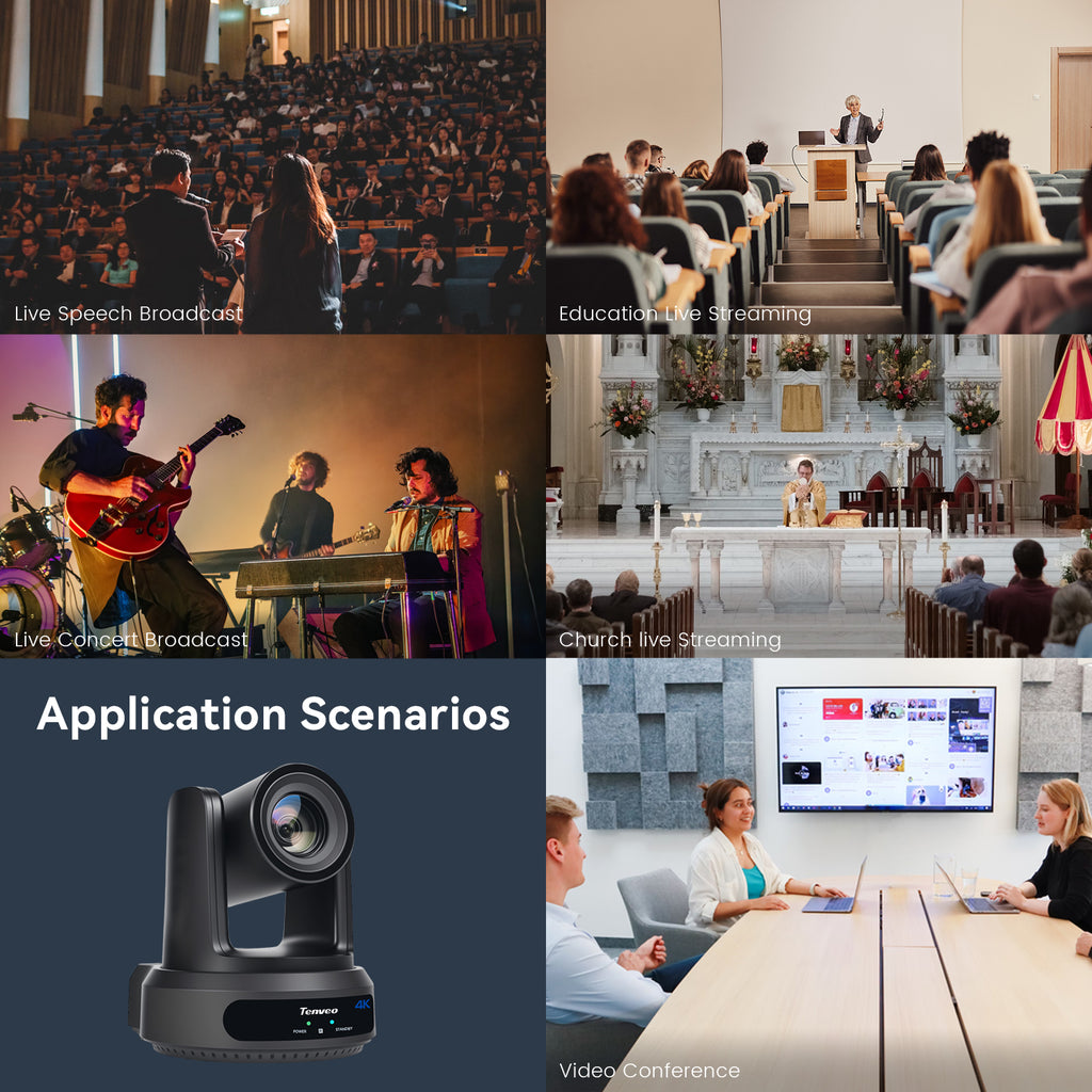 Tenveo 4K 60FPS NDI PTZ Camera,  AI Auto-Tracking, 20X Optical Zoom, 1/1.8" 8.42MP CMOS, HDMI/USB/3G-SDI/LAN & PoE