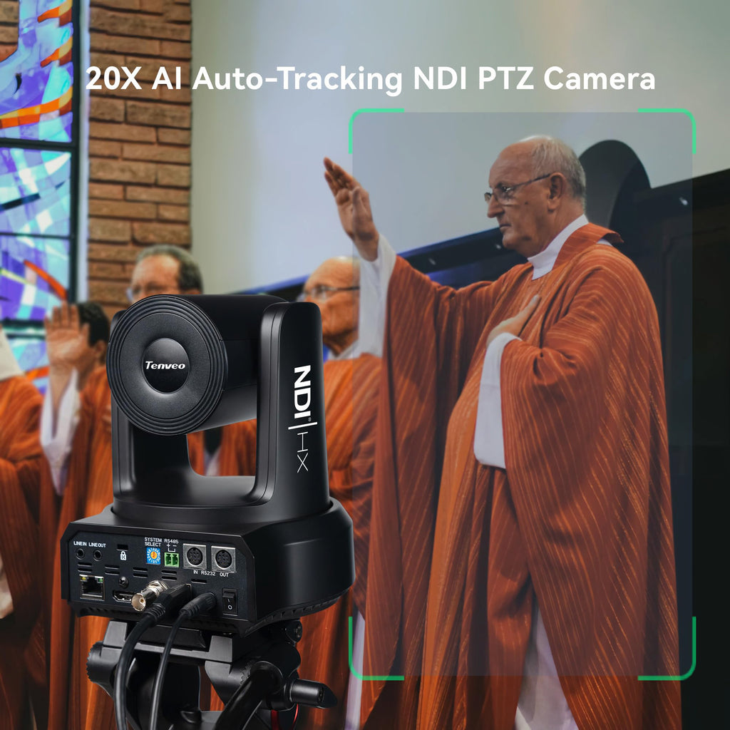 Tenveo AI Auto-Tracking PTZ Camera – 30X Optical Zoom + 16X Digital, 3G-SDI/HDMI/USB3.0/LAN (PoE), 1080P60 for Live Streaming