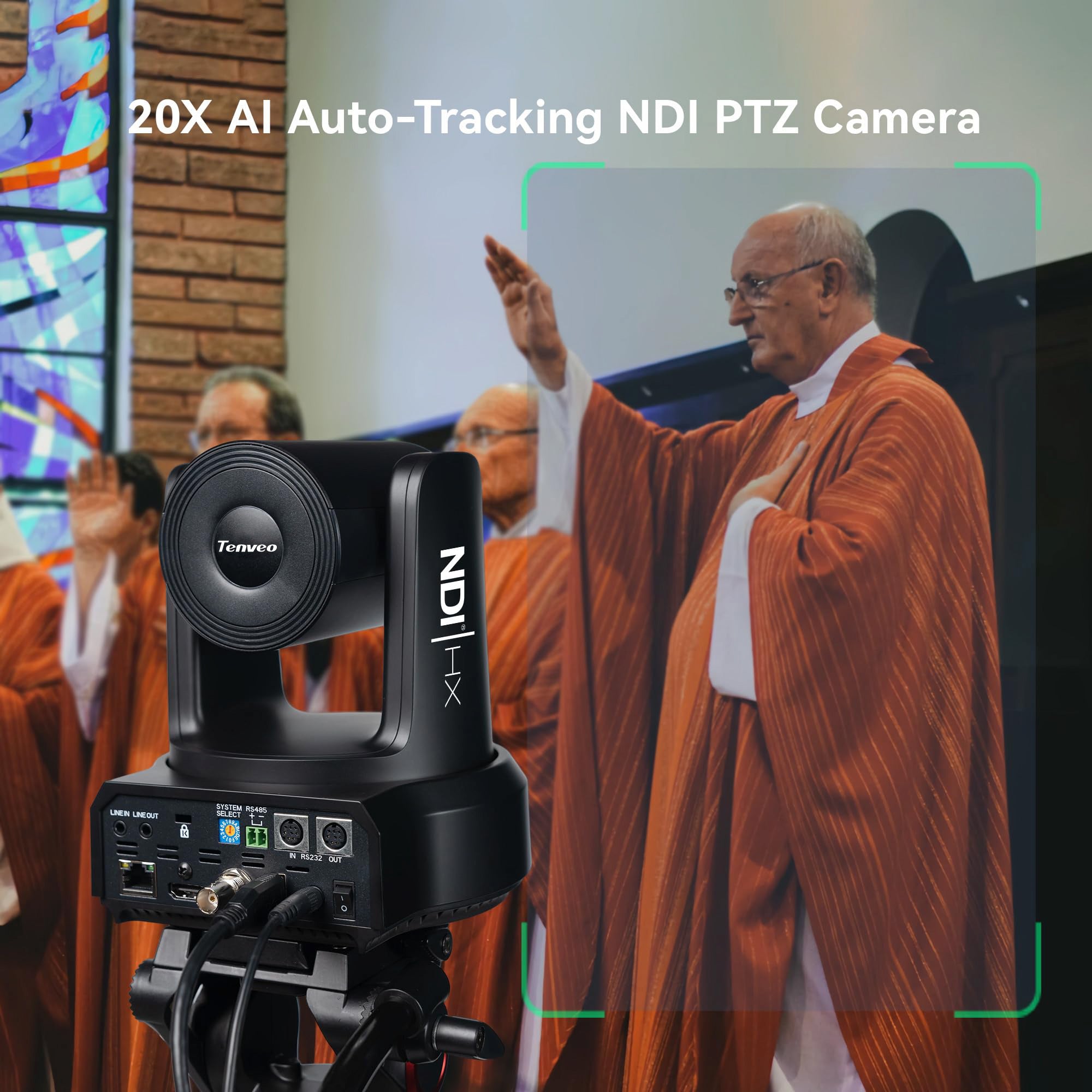 Tenveo AI Auto-Tracking PTZ Camera – 30X Optical Zoom + 16X Digital, 3G-SDI/HDMI/USB3.0/LAN (PoE), 1080P60 for Live Streaming