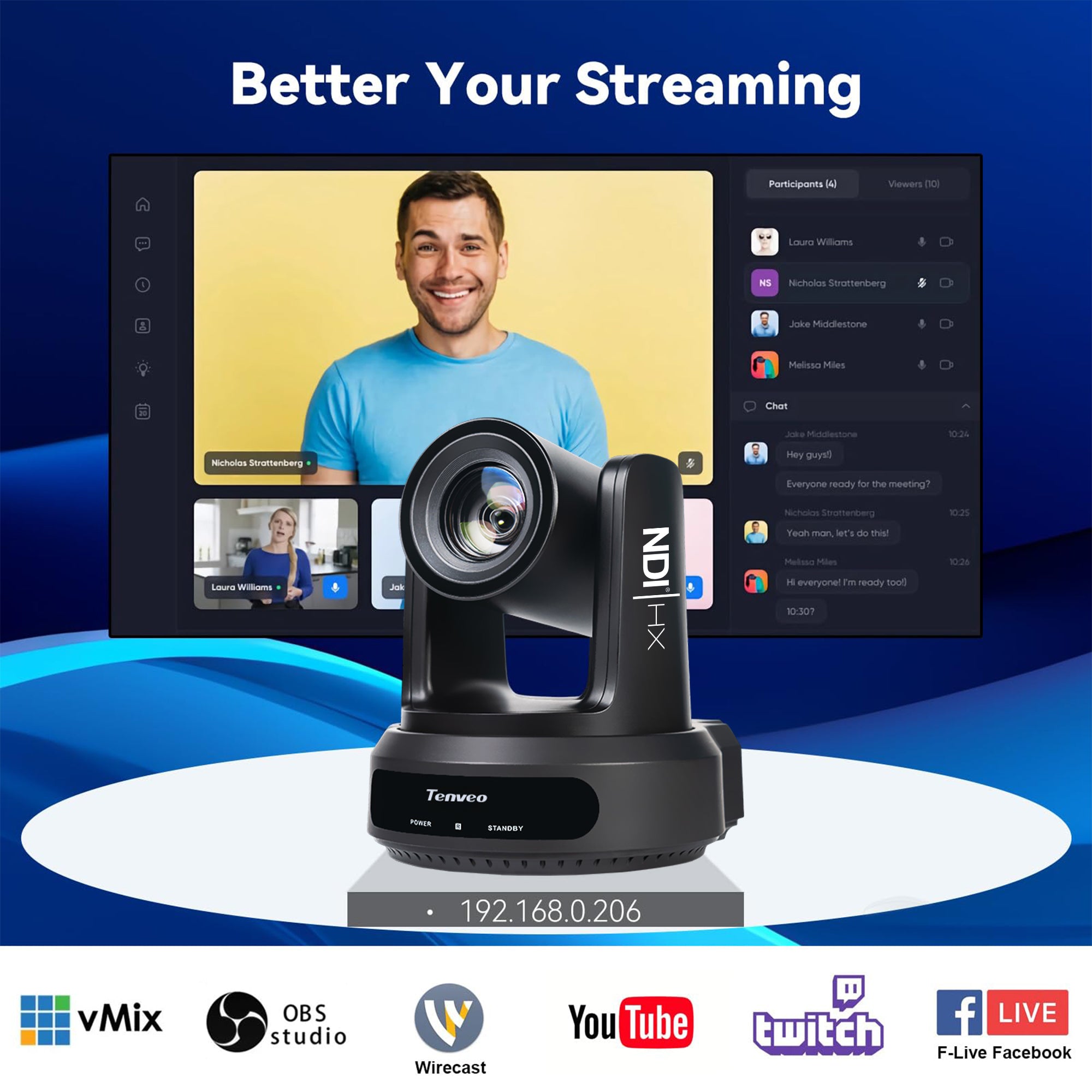 Tenveo AI Auto-Tracking PTZ Camera – 30X Optical Zoom + 16X Digital, 3G-SDI/HDMI/USB3.0/LAN (PoE), 1080P60 for Live Streaming