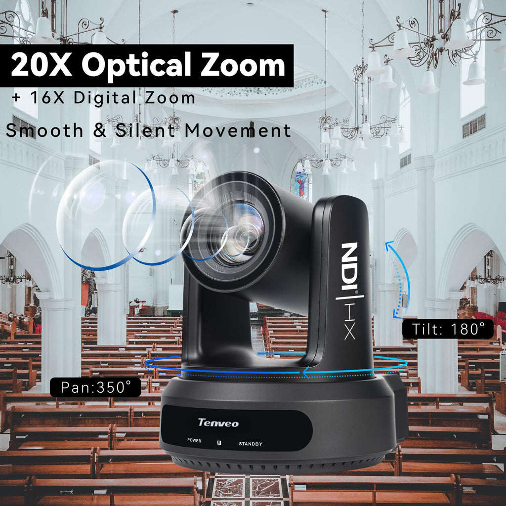 Tenveo AI Auto-Tracking PTZ Camera – 30X Optical Zoom + 16X Digital, 3G-SDI/HDMI/USB3.0/LAN (PoE), 1080P60 for Live Streaming