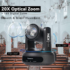 Tenveo AI Auto-Tracking PTZ Camera – 30X Optical Zoom + 16X Digital, 3G-SDI/HDMI/USB3.0/LAN (PoE), 1080P60 for Live Streaming