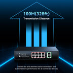 Tenveo 8 Port Gigabit PoE Switch, 120W PoE+ Ethernet Switch with 8 PoE Ports & 2 Uplink Ports, Plug & Play, VLAN Support, Fanless Metal Design, Smart Managed Network Switch for IP Cameras, WiFi AP & Live Streaming