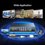 Tenveo 8 Port Gigabit PoE Switch, 120W PoE+ Ethernet Switch with 8 PoE Ports & 2 Uplink Ports, Plug & Play, VLAN Support, Fanless Metal Design, Smart Managed Network Switch for IP Cameras, WiFi AP & Live Streaming