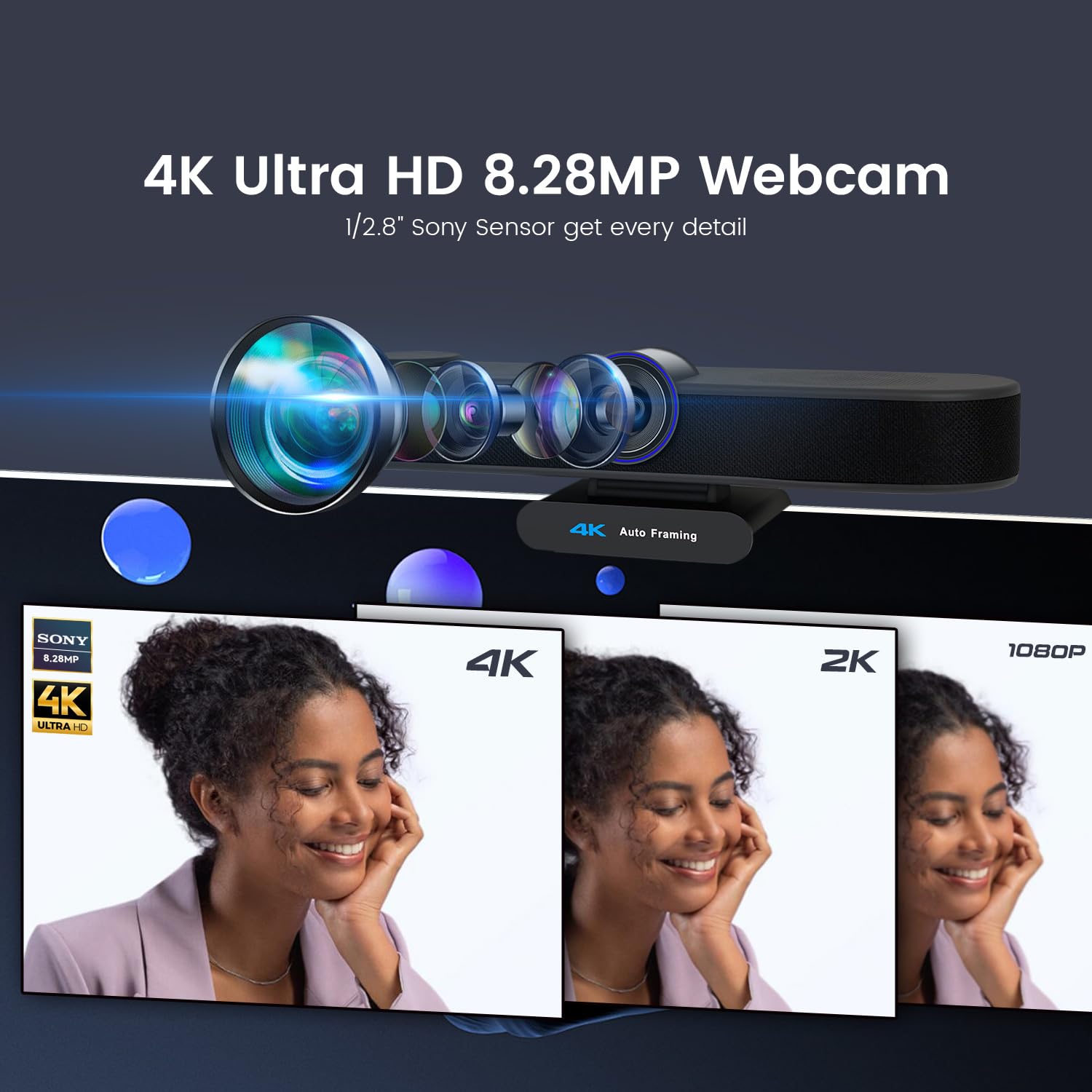 Tenveo 3-in-1 4K Webcam with Microphone & Speaker, AI Auto Framing, 5X Digital Zoom, Adjustable FOV & Remote Control, Plug-and-Play USB Webcam for Zoom, Teams, Google Meet, PC/Mac
