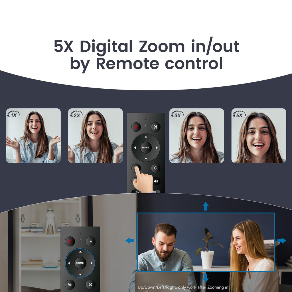 Tenveo 3-in-1 4K Webcam with Microphone & Speaker, AI Auto Framing, 5X Digital Zoom, Adjustable FOV & Remote Control, Plug-and-Play USB Webcam for Zoom, Teams, Google Meet, PC/Mac