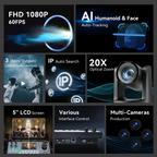 Tenveo AI Humanoid & Face Tracking PTZ Camera, 20X Optical Zoom, USB3.0/HDMI/PoE IP, 1080P 60FPS