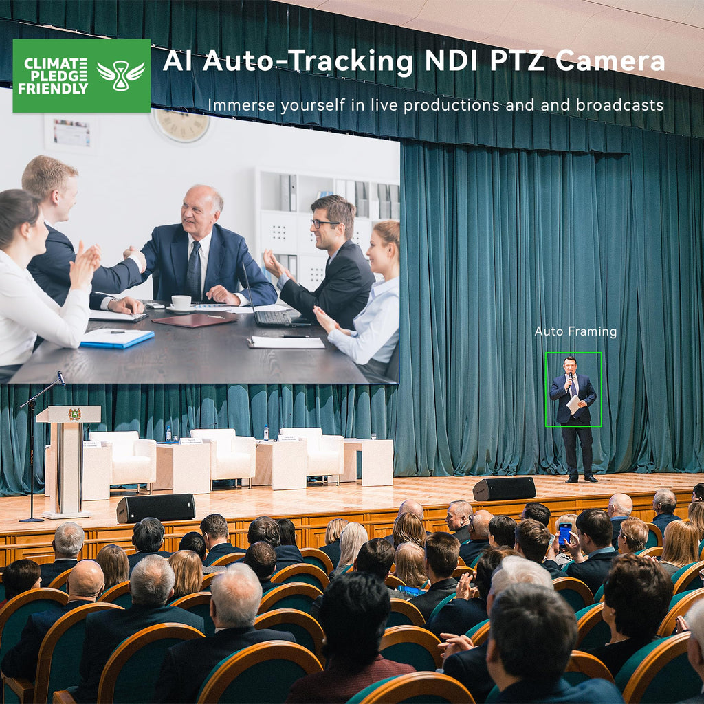 Tenveo AI Auto-Tracking NDI PTZ Camera – 20X Optical Zoom + 8X Digital, 3G-SDI/HDMI/USB3.0/LAN (PoE), 1080P60 for Live Streaming