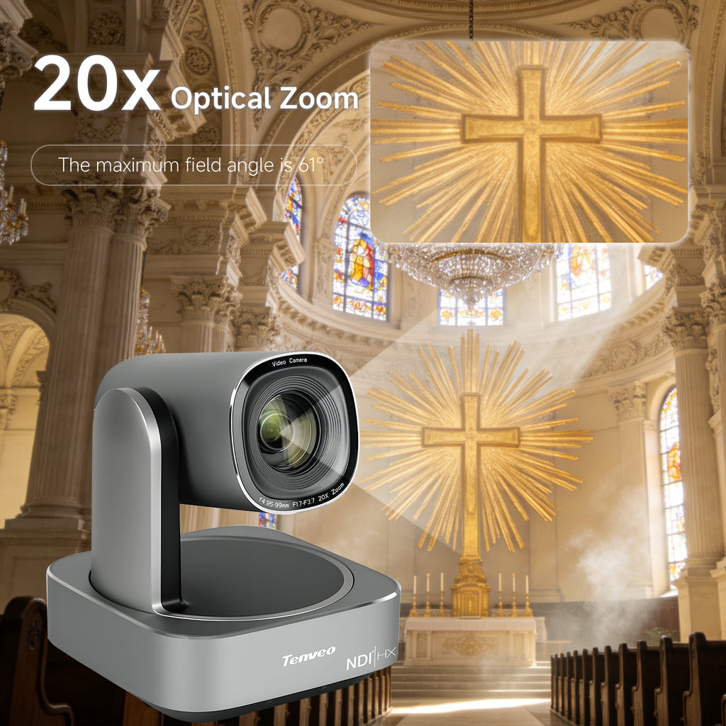 Tenveo Zoom Certified AI Auto-Tracking PTZ Camera with 20X Optical Zoom, 1080P 60FPS, HDMI, USB, IP Streaming & PoE