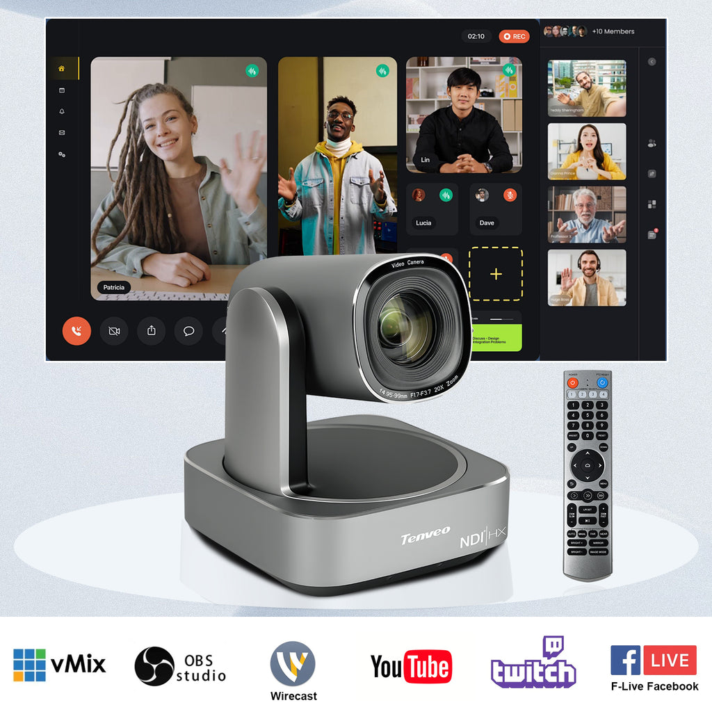 Tenveo Zoom Certified AI Auto-Tracking PTZ Camera with 20X Optical Zoom, 1080P 60FPS, HDMI, USB, IP Streaming & PoE
