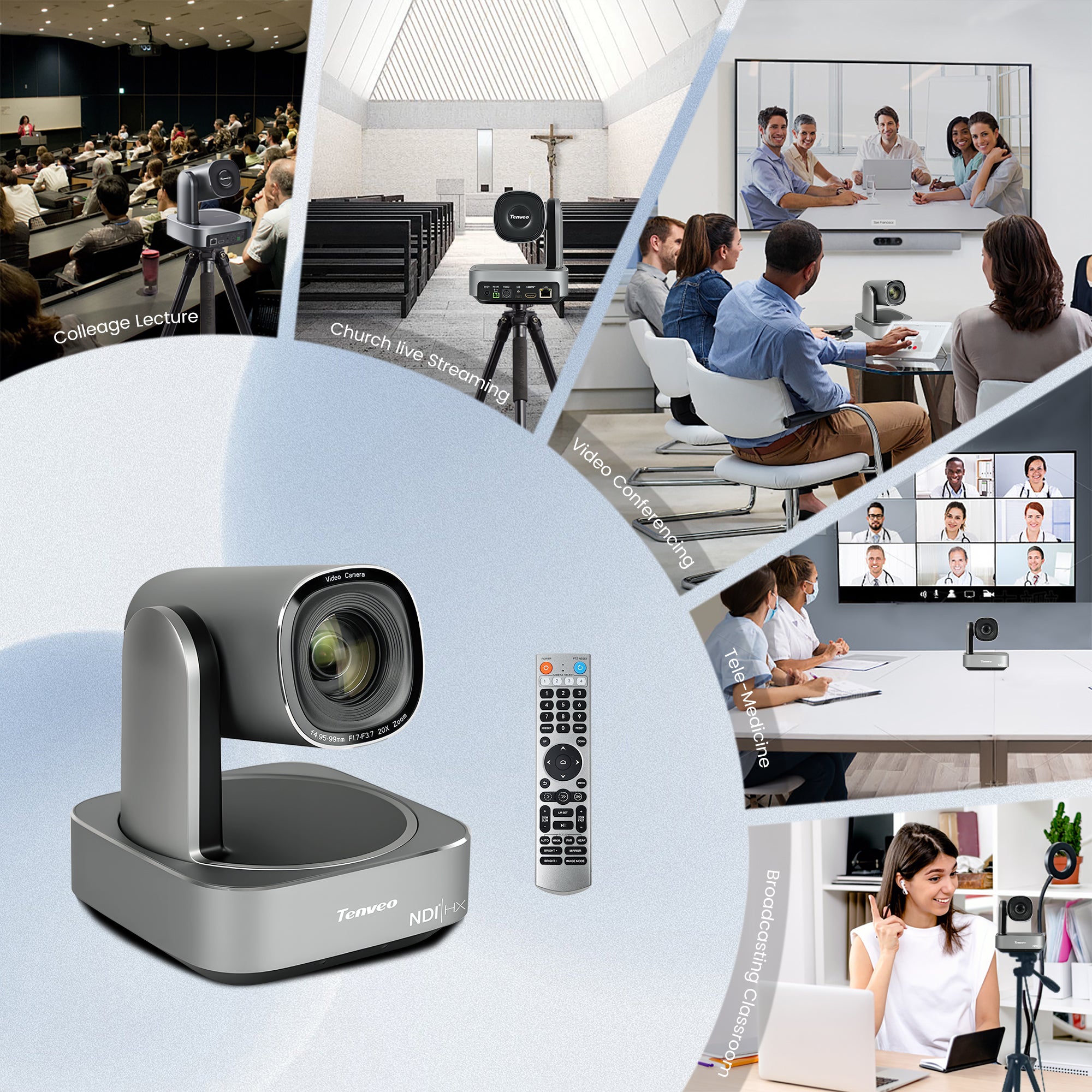 Tenveo Zoom Certified AI Auto-Tracking PTZ Camera with 20X Optical Zoom, 1080P 60FPS, HDMI, USB, IP Streaming & PoE