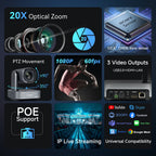 Tenveo Zoom Certified AI Auto-Tracking PTZ Camera with 20X Optical Zoom, 1080P 60FPS, HDMI, USB, IP Streaming & PoE