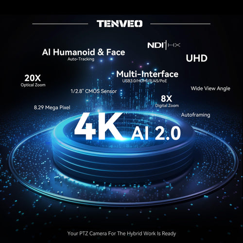TEVO-VL20N 4K PTZ Camera with AI Auto-Tracking, 20X Optical Zoom, HDMI/USB 3.0/LAN & PoE