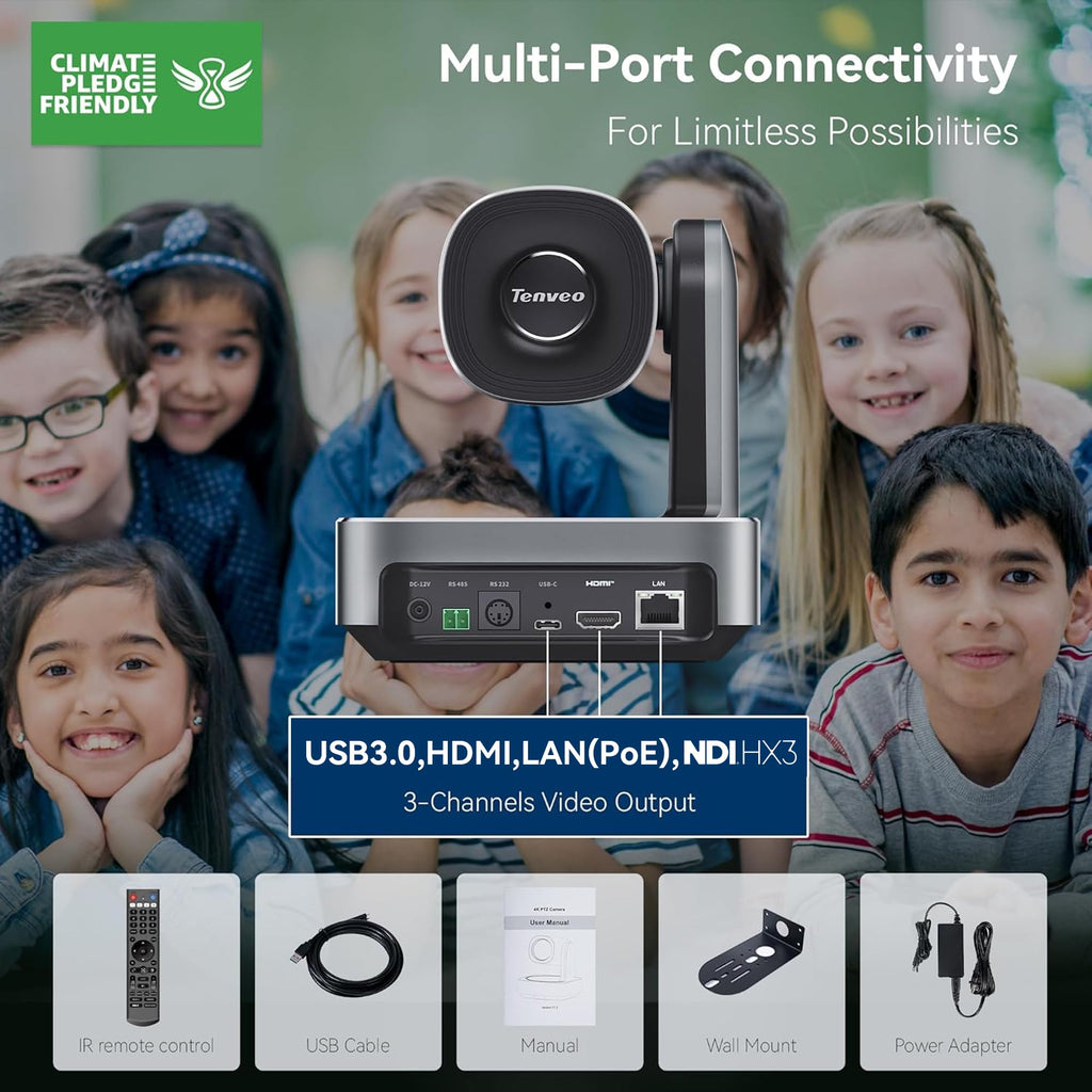 TEVO-VL20N 4K PTZ Camera with AI Auto-Tracking, 20X Optical Zoom, HDMI/USB 3.0/LAN & PoE