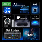 Tenveo 4K NDI PTZ Camera with AI Auto-Tracking, 20X Optical Zoom, HDMI/3G-SDI/USB3.0/LAN PoE for OBS, Zoom & vMix
