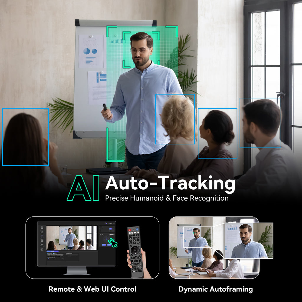 Tenveo 4K NDI PTZ Camera with AI Auto-Tracking, 20X Optical Zoom, HDMI/3G-SDI/USB3.0/LAN PoE for OBS, Zoom & vMix