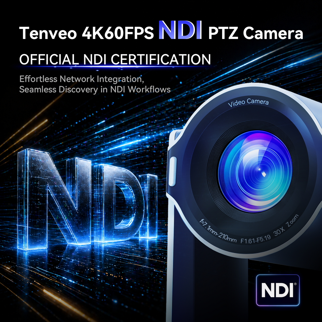 Tenveo VX30M-Ultra 4K60 NDI PTZ Camera with AI Auto Tracking | 30X Optical Zoom, SDI/HDMI/USB3.0/PoE for Live Streaming & Video Production