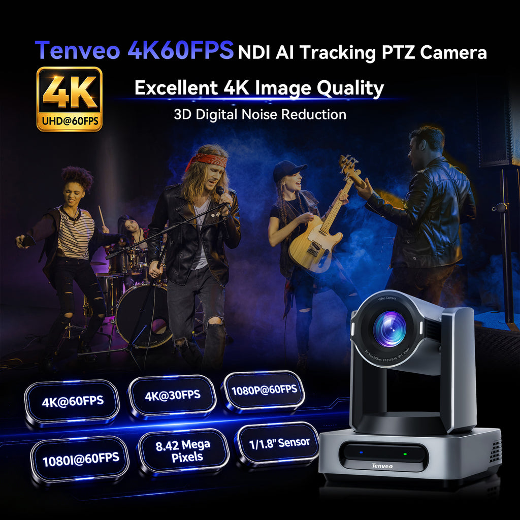 Tenveo VX30M-Ultra 4K60 NDI PTZ Camera with AI Auto Tracking | 30X Optical Zoom, SDI/HDMI/USB3.0/PoE for Live Streaming & Video Production