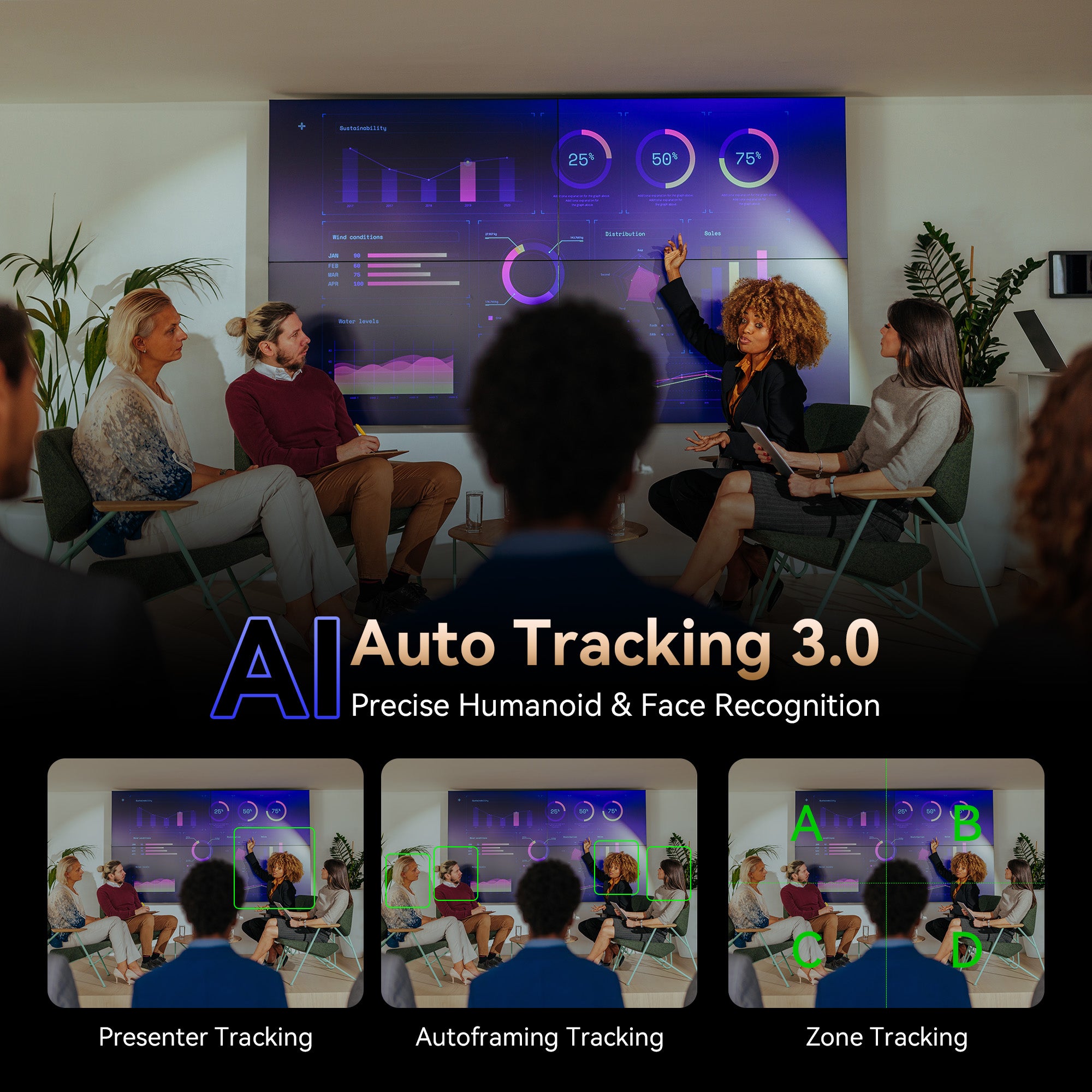 Tenveo VX30M-Ultra 4K60 NDI PTZ Camera with AI Auto Tracking | 30X Optical Zoom, SDI/HDMI/USB3.0/PoE for Live Streaming & Video Production