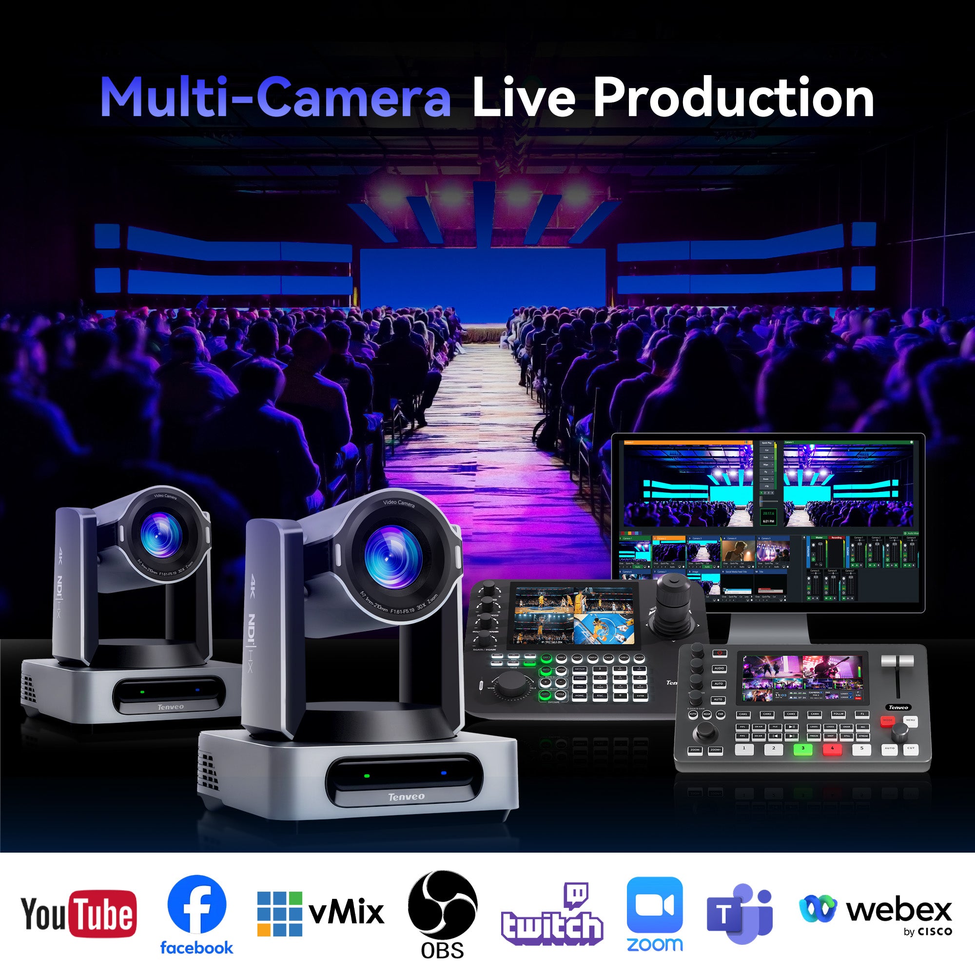 Tenveo VX30M-Ultra 4K60 NDI PTZ Camera with AI Auto Tracking | 30X Optical Zoom, SDI/HDMI/USB3.0/PoE for Live Streaming & Video Production