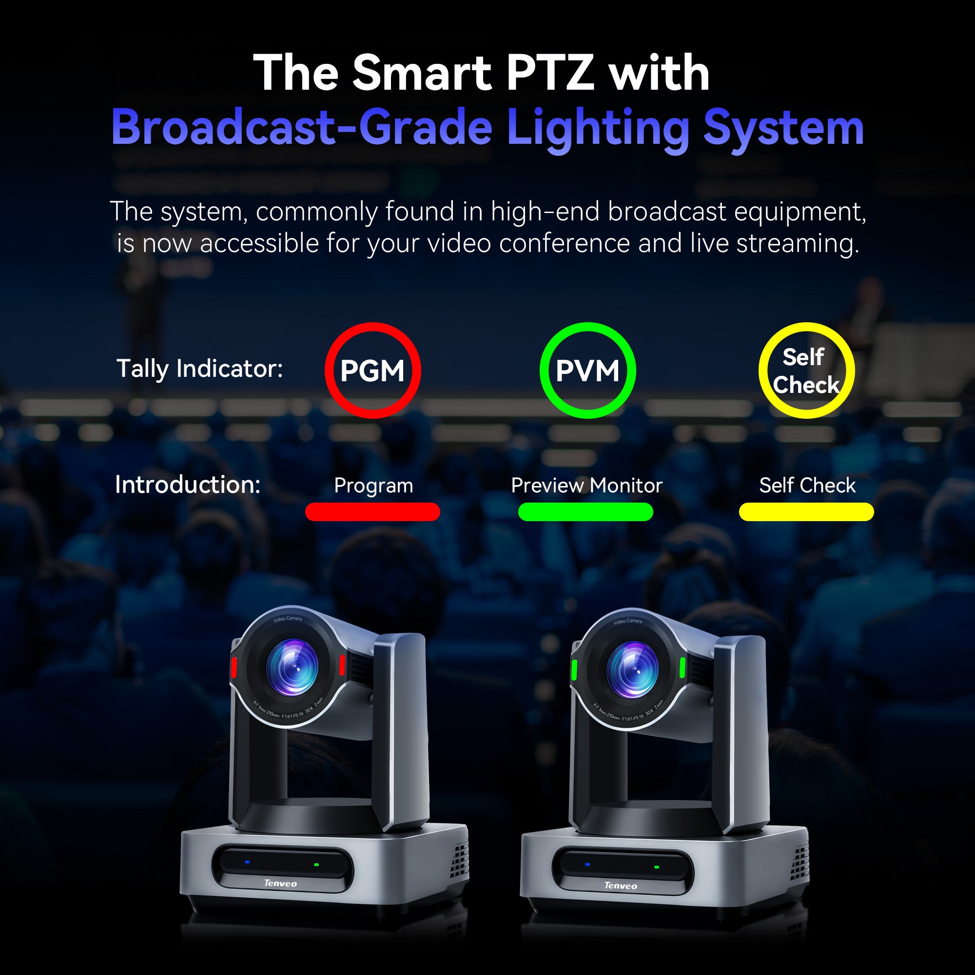 Tenveo VX30M-Ultra 4K60 NDI PTZ Camera with AI Auto Tracking | 30X Optical Zoom, SDI/HDMI/USB3.0/PoE for Live Streaming & Video Production