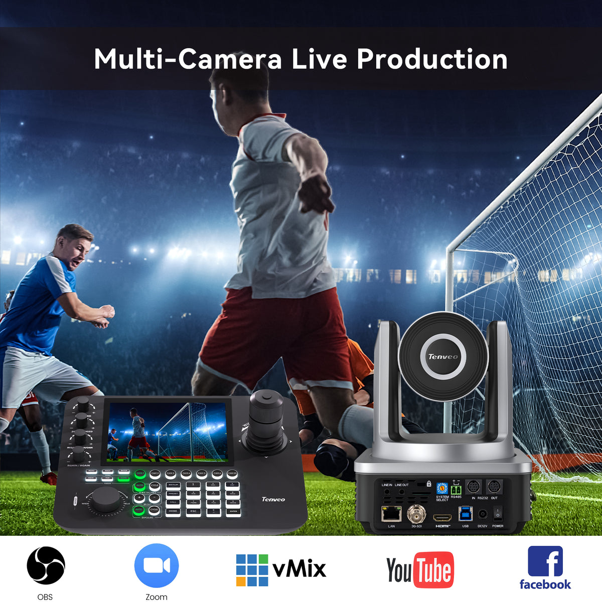 Tenveo VX Series NDI® PTZ Camera with AI Auto Tracking | 30X Optical Zoom, 1080P 60fps, 3G-SDI, HDMI, USB 3.0 & PoE