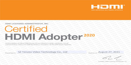TENVEO obtanined the CERTIFIED HDMI ADOPTER!